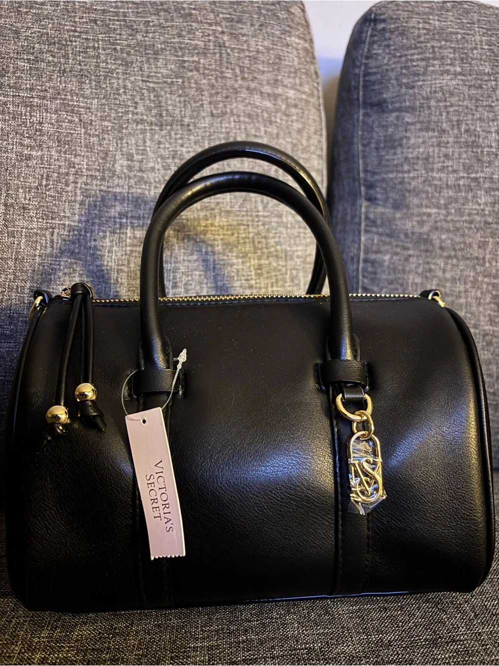 Victoria's Secret Black Dome Satchel with Gold Hardware
